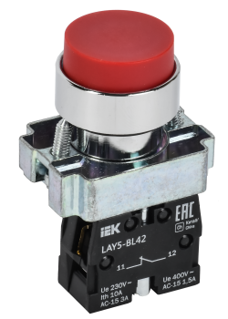 Кнопка управления LAY5-BL42 без подсветки красная 1NC IEK