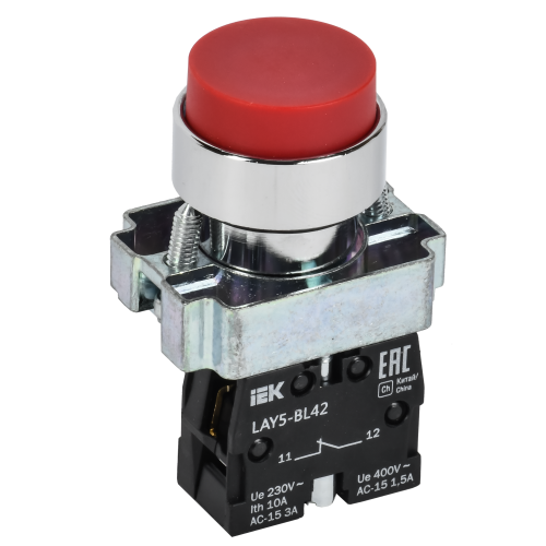 Кнопка управления LAY5-BL42 без подсветки красная 1NC IEK