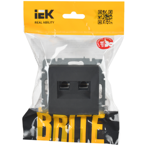 BRITE Розетка компьютерная двойная RJ45 кат.6 РК11-2-БрГ графит IEK BRITE Розетка компьютерная двойная RJ45 кат.6 РК11-2-БрГ графит IEK