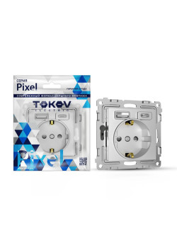 Розетка 1-м СП Pixel с заземл. с 2-мя заряд. устр. USB тип A+C IP20 механизм алюм. TOKOV ELECTRIC TKE-PX-R1U2AC-C03