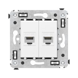 Компьютерная розетка RJ-45 без шторки в стену, кат.5е двойная, Avanti, белое облако