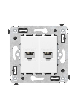 Компьютерная розетка RJ-45 без шторки в стену, кат.5е двойная, Avanti, белое облако