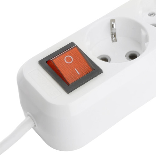 Удлинитель 3-местный с/з с выключ. STEKKER HM071-31-03 3x1мм2, 3м, 250В, 16А, 1USB+2C, 2.4A, сер Home, белый