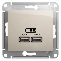 GLOSSA USB РОЗЕТКА A+A, 5В/2,1А, 2х5В/1,05А, механизм, МОЛОЧНЫЙ