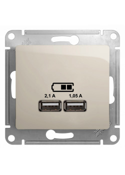 GLOSSA USB РОЗЕТКА A+A, 5В/2,1А, 2х5В/1,05А, механизм, МОЛОЧНЫЙ