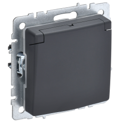 BRITE Розетка 1-местная с заземлением с защитными шторками и крышкой 16А IP20 РСбш10-3-БрГ графит IEK
