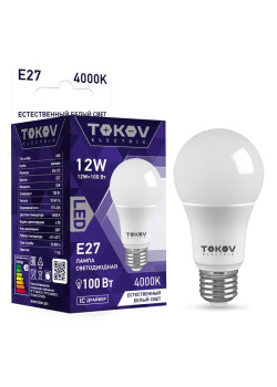 Лампа светодиодная 12Вт А60 4000К Е27 176-264В TOKOV ELECTRIC TKE-A60-E27-12-4K