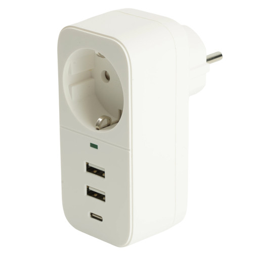 Сетевой фильтр 1-местный с/з STEKKER 250В, 16А,  2USB+1Type-C 2,4 A, серия Nova, HM81-11-1, белый
