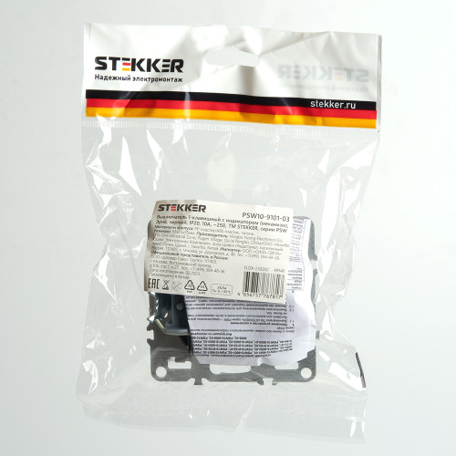 Выключатель 1-клавишный c индикатором (механизм), STEKKER, PSW10-9101-03, 250В, 10А, серия Эрна, черный Выключатель 1-клавишный c индикатором (механизм), STEKKER, PSW10-9101-03, 250В, 10А, серия Эрна, черный