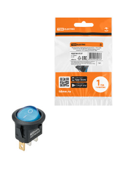 Выключатель клавишный круглый KCD11-101N 250В AC/DC 1P 3А (3с) ON-OFF черный корпус, синяя клавиша с LED подсветкой Micro TDM