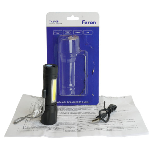 Фонарь ручной Feron TH2408 с аккумулятором USB ZOOM Фонарь ручной Feron TH2408 с аккумулятором USB ZOOM