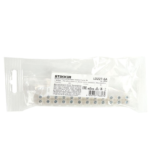 LD227-6A Зажим винтовой изолированный 450В, 6А, 12 пар, полиэтилен DIY