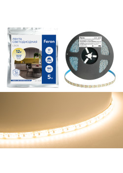 Светодиодная Светодиодная LED лента Feron LS626, 180SMD(2835)/m 17W/m 12V 5000*10*1,22мм 3000К IP65