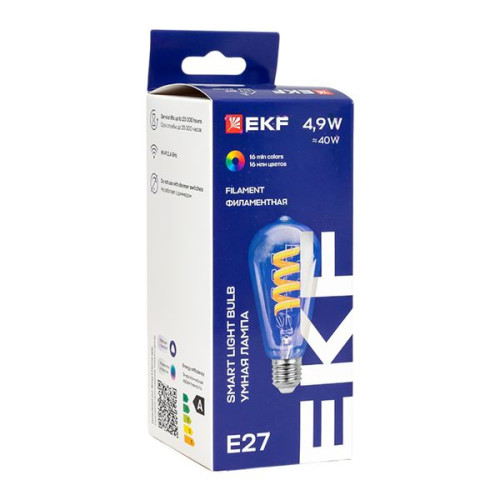 Умная филаментная лампа EKF Connect E27 ST64 RGB Умная филаментная лампа EKF Connect E27 ST64 RGB