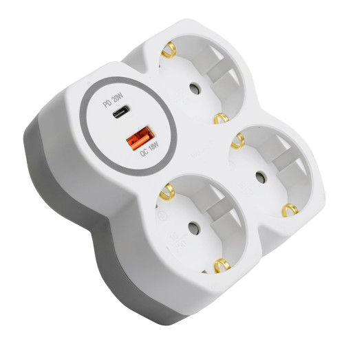 Разветвитель сетевой на 3 выхода с/з, STEKKER, 250В, 16А, USB A+Type C, 2,4А, PD, белый/серый ADP16-17-20 Разветвитель сетевой на 3 выхода с/з, STEKKER, 250В, 16А, USB A+Type C, 2,4А, PD, белый/серый ADP16-17-20