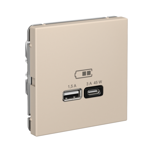 ARTGALLERY USB РОЗЕТКА A + тип-C 45Вт высокоскор.заряд. QC, PD, механизм, ПЕСОЧНЫЙ