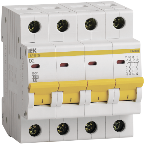 KARAT Автоматический выключатель ВА47-29 4P D 2А 4,5кА IEK