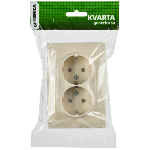 KVARTA Розетка 2-местная с заземлением с защитными шторками 16А кер. РСш12-3-Км кремовый GENERICA KVARTA Розетка 2-местная с заземлением с защитными шторками 16А кер. РСш12-3-Км кремовый GENERICA