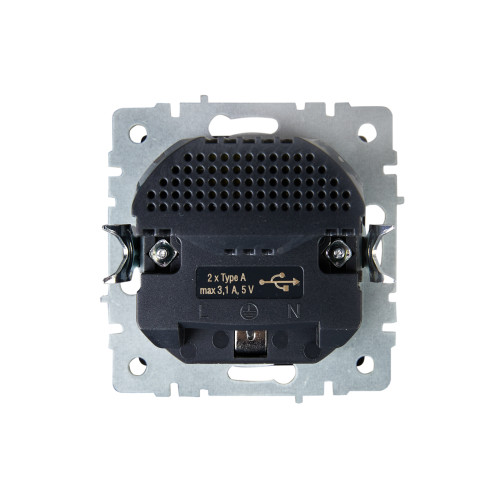 BRITE Розетка 1-местная с заземлением с защитными шторками 16А с USB A+A 5В 3,1А РЮш10-2-БрЧ черный IEK