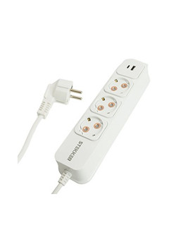 Удлинитель 3-местный с/з STEKKER HM20-31-03 3x1мм2, 3м, 250В, 16А, USB A+C, Click Tap, HM20-31-03, белый+глянцевый золотой