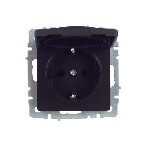 BRITE Розетка 1-местная с заземлением с защитными шторками и крышкой 16А IP44 РСбш10-3-44-БрЧ черный IEK