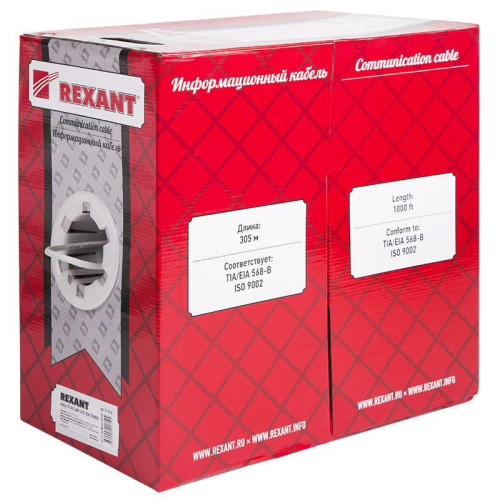 Кабель витая пара F/UTP кат.5E 4х2х24AWG медь МЖ сер. (305м) Rexant 01-0145 Кабель витая пара F/UTP кат.5E 4х2х24AWG медь МЖ сер. (305м) Rexant 01-0145