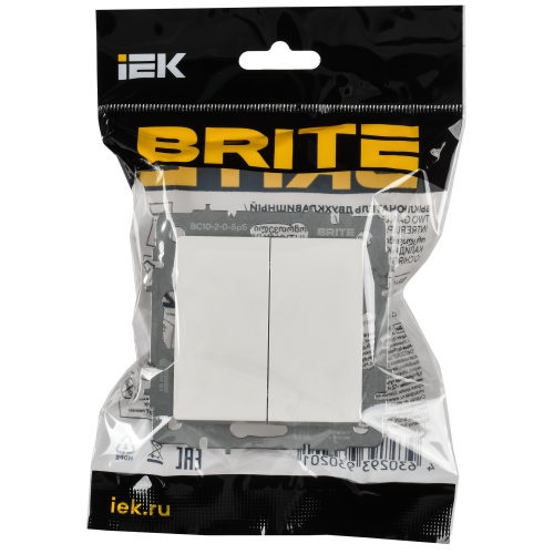 BRITE Выключатель 2-клавишный 10А ВС10-2-0-БрБ РФ белый IEK