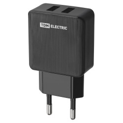 Сетевое зарядное устройство, СЗУ 4, 2,1 А, 2 USB, черный, TDM