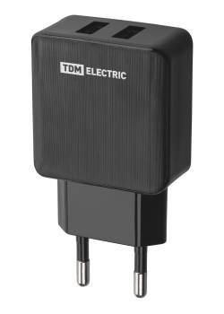Сетевое зарядное устройство, СЗУ 4, 2,1 А, 2 USB, черный, TDM