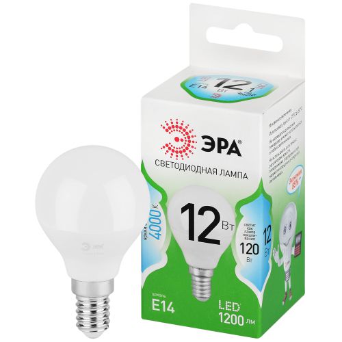 Лампа светодиодная GREEN LINE P45-12W-840-E14 GL 12Вт шар 4000К яркий свет бел. E14 Эра Б0067049