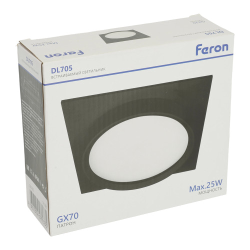 Светильник встраиваемый Feron DL705 потолочный GX70 черный квадрат IP44 Светильник встраиваемый Feron DL705 потолочный GX70 черный квадрат IP44