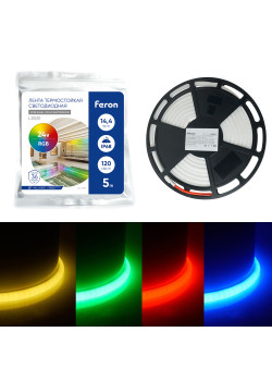 Светодиодная неоновая лента Feron LS551, 120SMD(4040)/м 14.4Вт/м 24V 5000*13*13мм RGB, IP68, неоновая