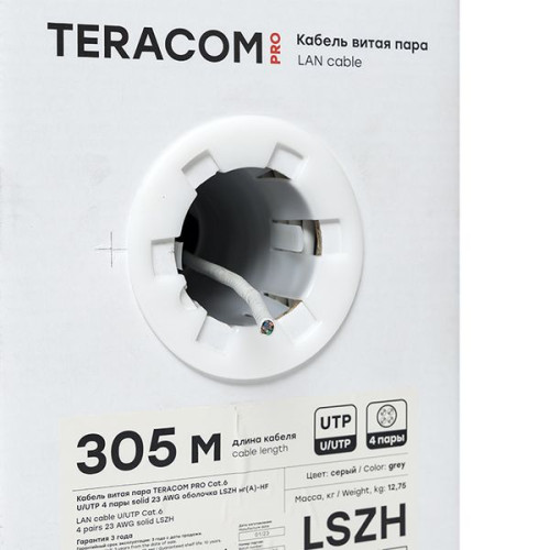 Витая пара TERACOM PRO Cat.6 U/UTP 4 п. solid 23AWG LSZH нг(А)-HF сер. (305м) Витая пара TERACOM PRO Cat.6 U/UTP 4 п. solid 23AWG LSZH нг(А)-HF сер. (305м)