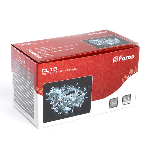 Светодиодная гирлянда Feron CL18 занавес 1,5*1,5м  + 3м 2700К статичная, c питанием от сети 230V, c эффектом стробов, белый шнур