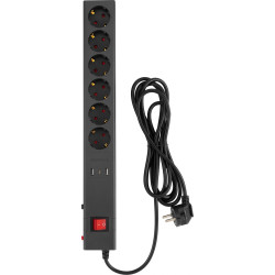 Сетевой фильтр Buro 600SE-1.8-USB-B 1.8м (6 розеток) черный (коробка)