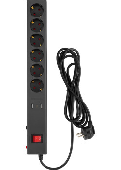 Сетевой фильтр Buro 600SE-1.8-USB-B 1.8м (6 розеток) черный (коробка)