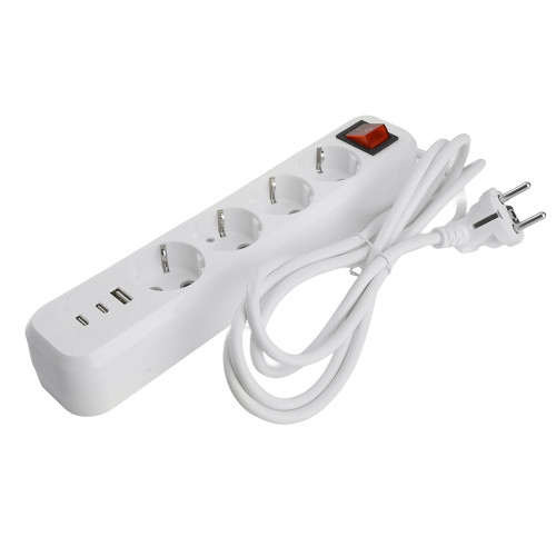 Удлинитель 4-местный с/з с выключ. STEKKER HM071-41-05 3x1мм2, 5м, 250В, 16А, 1USB+2C, 2.4A, сер Home, белый Удлинитель 4-местный с/з с выключ. STEKKER HM071-41-05 3x1мм2, 5м, 250В, 16А, 1USB+2C, 2.4A, сер Home, белый