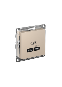 ATLASDESIGN USB РОЗЕТКА тип-С 65Вт высокоскор.заряд. QC, PD, механизм, ПЕСОЧНЫЙ