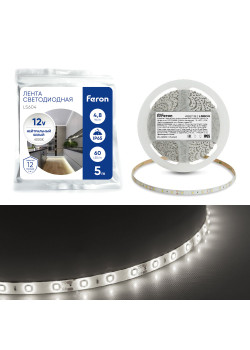 Светодиодная LED лента Feron LS604, 60SMD(2835)/m 4.8W/m 12V IP65 5m, 4000К