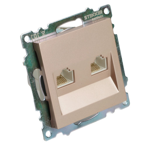 Розетка компьютерная 2-местная RJ-45 (механизм) STEKKER GLS00-7109-02, серия Катрин, шампань Розетка компьютерная 2-местная RJ-45 (механизм) STEKKER GLS00-7109-02, серия Катрин, шампань