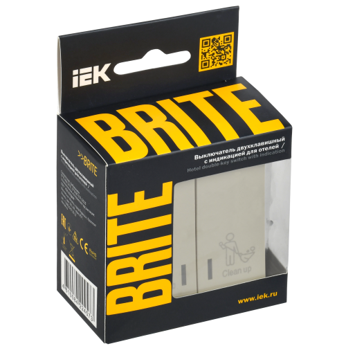 BRITE Выключатель 2-клавишный с индикацией для отелей 10А ВС10-2-9-БрКр бежевый IEK BRITE Выключатель 2-клавишный с индикацией для отелей 10А ВС10-2-9-БрКр бежевый IEK