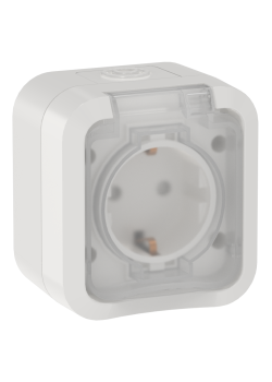 TORS Розетка 1-местная заземляющим контактом и крышкой 16А IP55 TS320 белый IEK