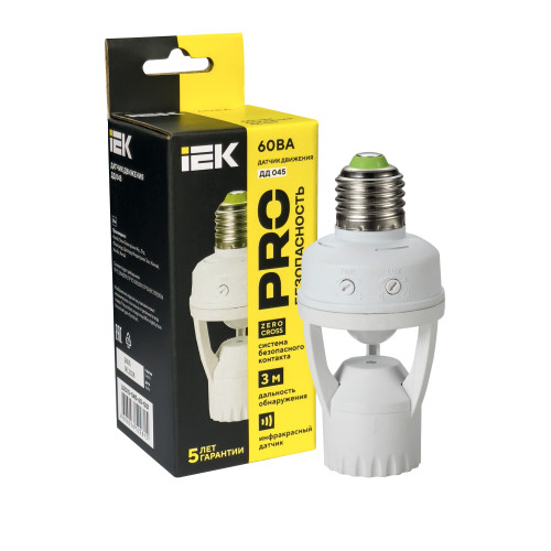 Датчик движения ДД-045 E27 60Вт 360град 6м IP20 белый IEK