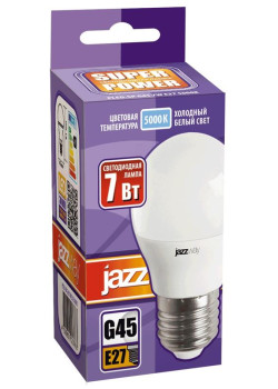 Лампа светодиодная PLED-SP 7Вт G45 шар 5000К холод. бел. E27 540лм 230В JazzWay 1027887-2