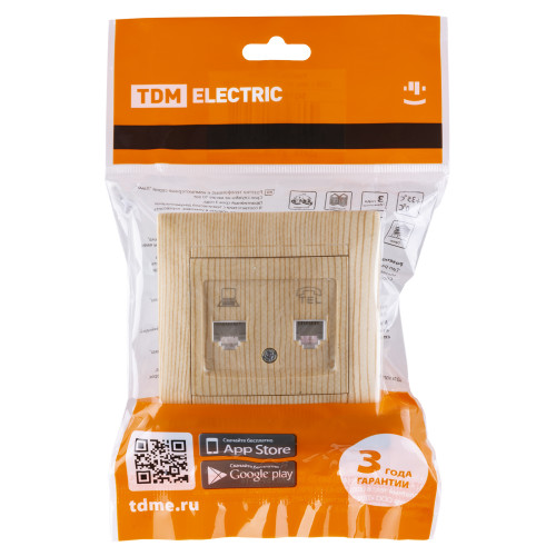 Розетка телефонная RJ11 + компьютерная RJ45 сосна Розетка телефонная RJ11 + компьютерная RJ45 сосна
