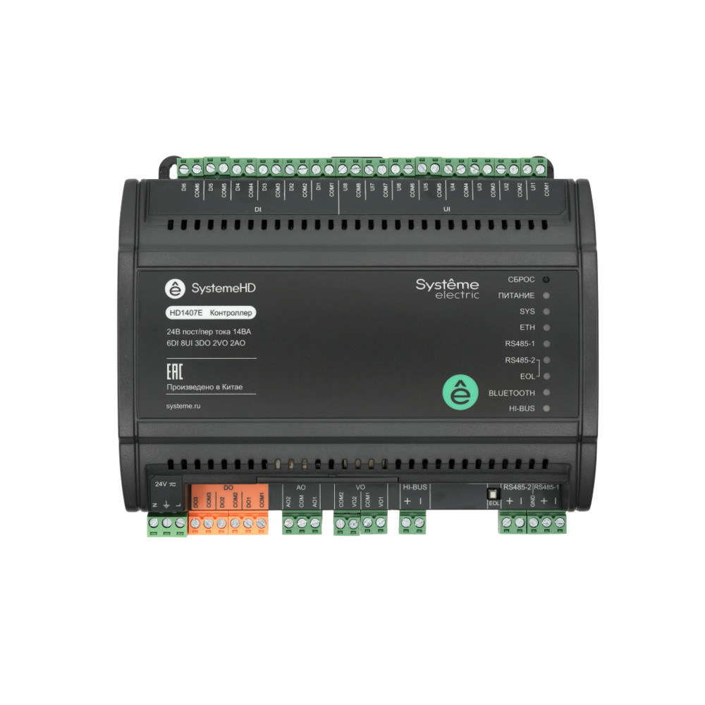 Контроллер SystemeHD, 6DI 8UI 3DO 2AO 2VO, 2Ethernet 2RS485 BACnet Modbus ~24В/=24В