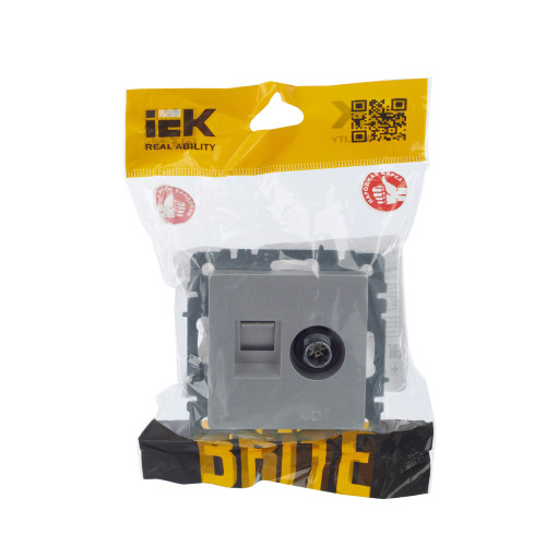 BRITE Розетка двойная TV+RJ45 кат.5E РТВ/РК12-БрА алюминий IEK BRITE Розетка двойная TV+RJ45 кат.5E РТВ/РК12-БрА алюминий IEK