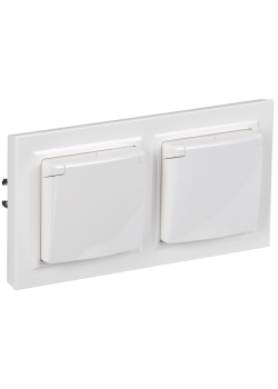 BRITE Комплект 1-местная с заземлением с защитными шторками и крышкой 16А IP44 2 штуки в сборе с двойной рамкой РСбш10-3-44-БрБ белый