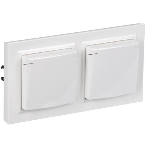 BRITE Комплект 1-местная с заземлением с защитными шторками и крышкой 16А IP44 2 штуки в сборе с двойной рамкой РСбш10-3-44-БрБ белый