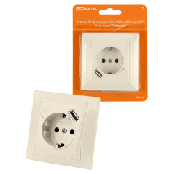 Розетка 2П+З с защ. шт. 16А 250В + USB порт 2,1А 5В сл. кость 